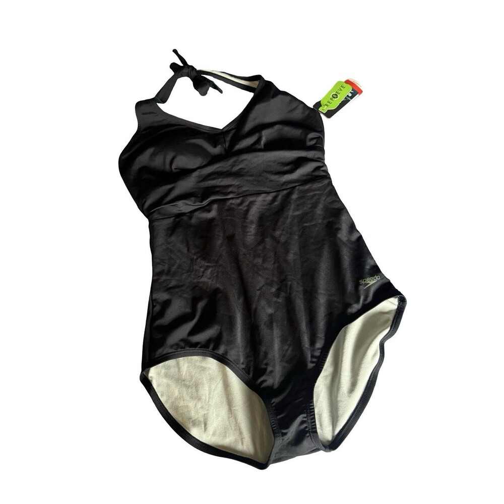 NWT Speedo Endurance Women's Active Solid Halter One Piece Swimsuit SZ 14